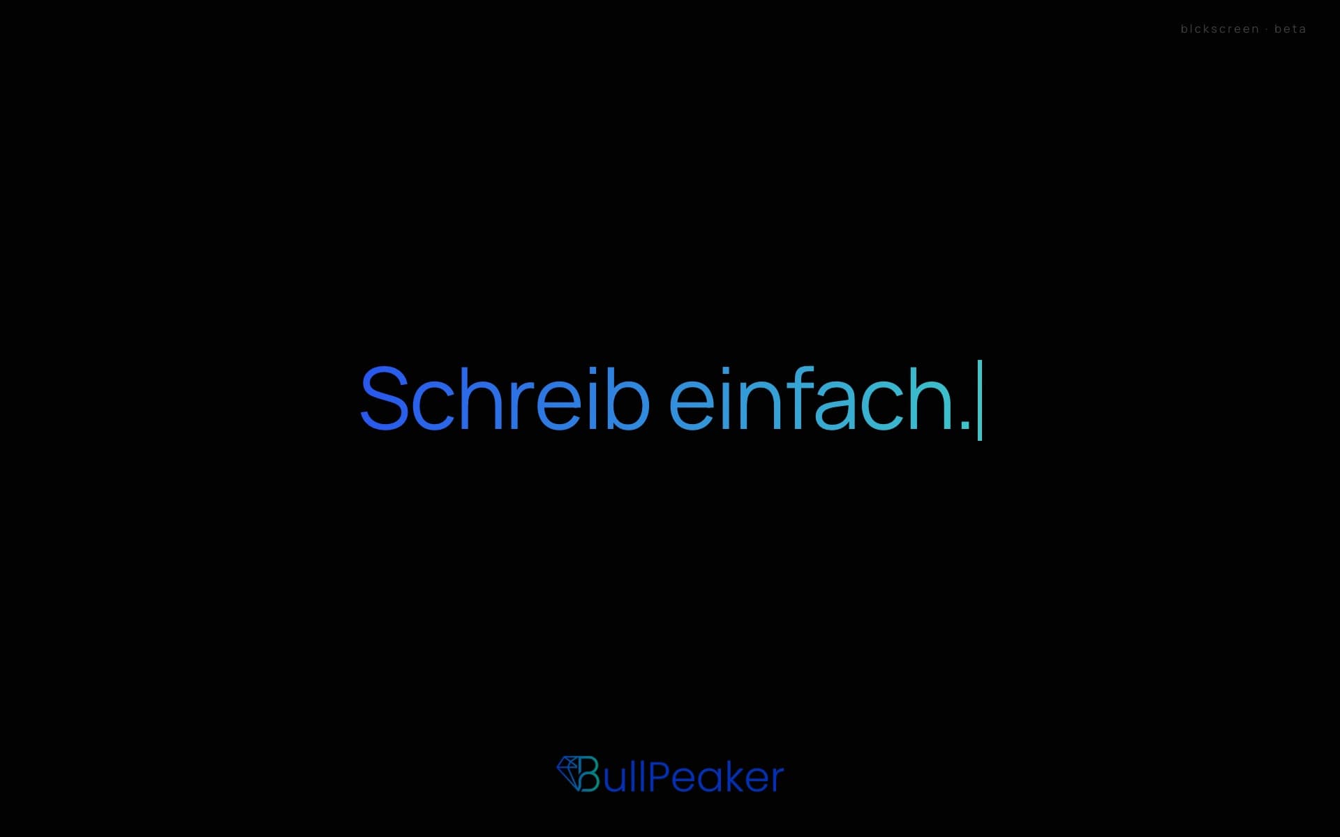 Schwarzer Vollbildschirm mit einem Satz in Blau und Türkis in der Mitte
